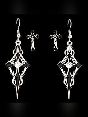 NWT 2 Pairs of Silver and Black Cross Earring with CZ Gemstones